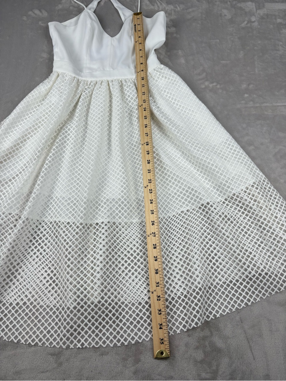 NBD XS White Mesh Overlay Midi Dress Ring Halter Fit Flare Party Cocktail Bridal - Picture 3 of 10